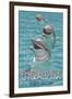 Emerald Isle, North Carolina - Dolphins Swimming-Lantern Press-Framed Art Print