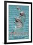 Emerald Isle, North Carolina - Dolphins Swimming-Lantern Press-Framed Art Print