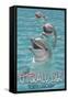 Emerald Isle, North Carolina - Dolphins Swimming-Lantern Press-Framed Stretched Canvas