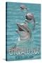 Emerald Isle, North Carolina - Dolphins Swimming-Lantern Press-Stretched Canvas