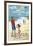 Emerald Isle, North Carolina - Kite Flyers-Lantern Press-Framed Art Print