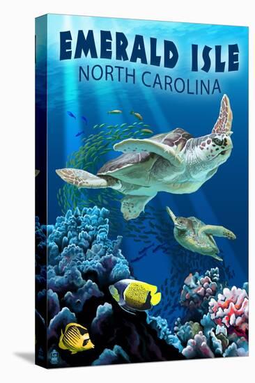 Emerald Isle, North Carolina - Sea Turtle Swimming-Lantern Press-Stretched Canvas