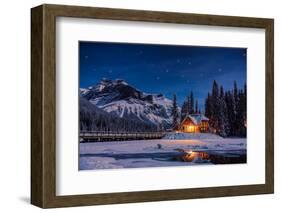 Emerald Lake Lodge in Banff, Canada during winter with snow and mountains at night with starry sky-David Chang-Framed Photographic Print