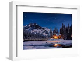 Emerald Lake Lodge in Banff, Canada during winter with snow and mountains at night with starry sky-David Chang-Framed Photographic Print