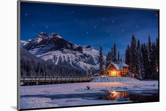 Emerald Lake Lodge in Banff, Canada during winter with snow and mountains at night with starry sky-David Chang-Mounted Photographic Print