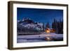 Emerald Lake Lodge in Banff, Canada during winter with snow and mountains at night with starry sky-David Chang-Framed Photographic Print