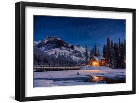 Emerald Lake Lodge in Banff, Canada during winter with snow and mountains at night with starry sky-David Chang-Framed Photographic Print