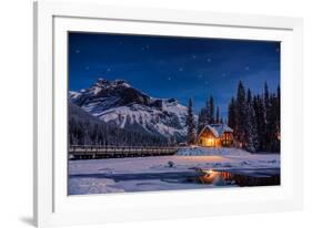 Emerald Lake Lodge in Banff, Canada during winter with snow and mountains at night with starry sky-David Chang-Framed Photographic Print