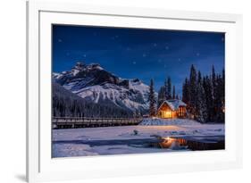 Emerald Lake Lodge in Banff, Canada during winter with snow and mountains at night with starry sky-David Chang-Framed Photographic Print