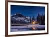 Emerald Lake Lodge in Banff, Canada during winter with snow and mountains at night with starry sky-David Chang-Framed Photographic Print