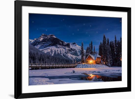 Emerald Lake Lodge in Banff, Canada during winter with snow and mountains at night with starry sky-David Chang-Framed Photographic Print