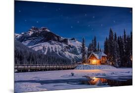 Emerald Lake Lodge in Banff, Canada during winter with snow and mountains at night with starry sky-David Chang-Mounted Photographic Print