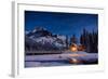 Emerald Lake Lodge in Banff, Canada during winter with snow and mountains at night with starry sky-David Chang-Framed Photographic Print