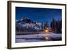 Emerald Lake Lodge in Banff, Canada during winter with snow and mountains at night with starry sky-David Chang-Framed Photographic Print