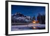 Emerald Lake Lodge in Banff, Canada during winter with snow and mountains at night with starry sky-David Chang-Framed Photographic Print