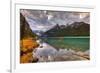 Emerald Lake Louise & Canoe-null-Framed Premium Giclee Print