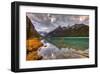 Emerald Lake Louise & Canoe-null-Framed Art Print