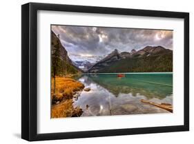 Emerald Lake Louise & Canoe-null-Framed Art Print