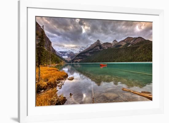 Emerald Lake Louise & Canoe-null-Framed Art Print