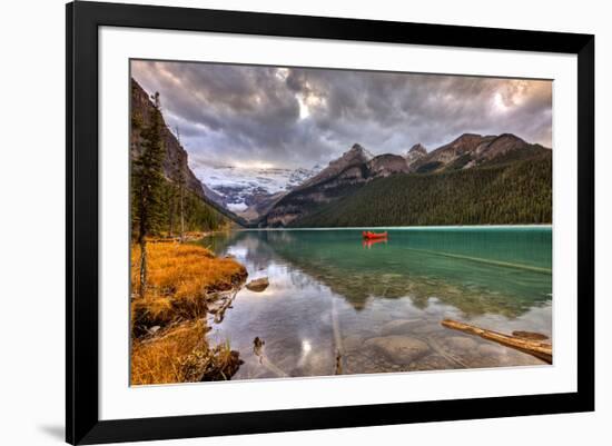 Emerald Lake Louise & Canoe-null-Framed Art Print