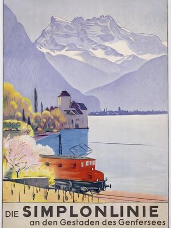 Die Simplonlinie an Den Gestaden Des Genfersees', Poster Advertising Rail Travel around Lake Geneva