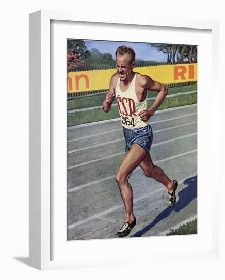 Emil Zatopek of Czechoslovakia, Olympic Gold Medalist in the 10,000m Race at the 1948 London…-null-Framed Giclee Print