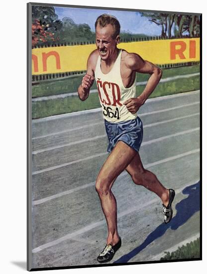 Emil Zatopek of Czechoslovakia, Olympic Gold Medalist in the 10,000m Race at the 1948 London…-null-Mounted Giclee Print