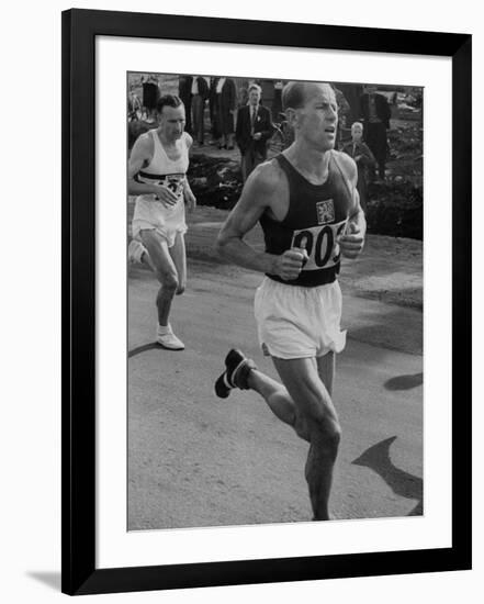 Emil Zatopek Running in Marathon at 1952 Olympics-null-Framed Premium Photographic Print