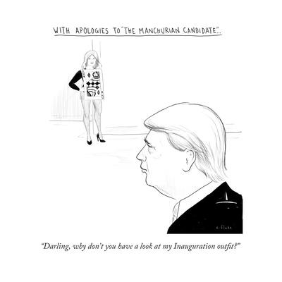 "Darling, why don't you have a look at my Inauguration outfit?" - Cartoon