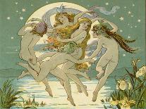 Three Fairy Musicians Wearing Sashes Fly Through the Air Making Music as They Go-Emily Gertrude Thomson-Art Print