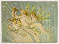 Three Fairy Musicians Wearing Sashes Fly Through the Air Making Music as They Go-Emily Gertrude Thomson-Art Print