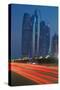 Emirate Towers and Car Tail Lights at Night, Abu Dhabi, United Arab Emirates, Middle East-Frank Fell-Stretched Canvas