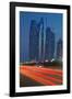 Emirate Towers and Car Tail Lights at Night, Abu Dhabi, United Arab Emirates, Middle East-Frank Fell-Framed Photographic Print