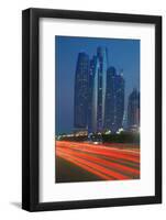 Emirate Towers and Car Tail Lights at Night, Abu Dhabi, United Arab Emirates, Middle East-Frank Fell-Framed Photographic Print