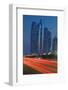 Emirate Towers and Car Tail Lights at Night, Abu Dhabi, United Arab Emirates, Middle East-Frank Fell-Framed Photographic Print