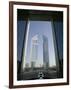 Emirates Towers Through Dubai International Financial Center Arch, Sheikh Zayed Road, Dubai, UAE-Walter Bibikow-Framed Photographic Print