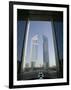 Emirates Towers Through Dubai International Financial Center Arch, Sheikh Zayed Road, Dubai, UAE-Walter Bibikow-Framed Photographic Print