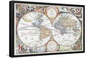 Emisferi Mappamondo (Hemispheres Globe) - Vintage Style Italian Map Poster-null-Framed Poster