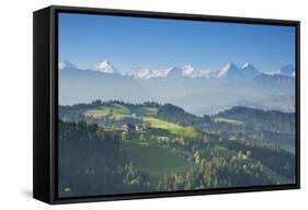 Emmental Valley and Swiss Alps in the Background, Berner Oberland, Switzerland-Jon Arnold-Framed Stretched Canvas