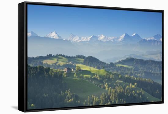 Emmental Valley and Swiss Alps in the Background, Berner Oberland, Switzerland-Jon Arnold-Framed Stretched Canvas