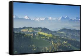 Emmental Valley and Swiss Alps in the Background, Berner Oberland, Switzerland-Jon Arnold-Framed Stretched Canvas