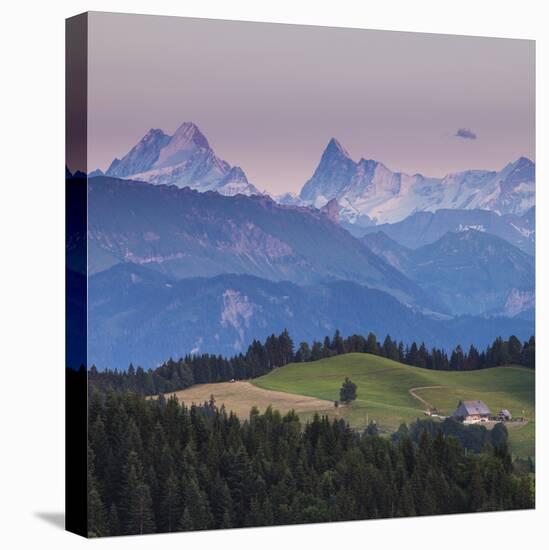 Emmental Valley and Swiss Alps in the Background, Berner Oberland, Switzerland-Jon Arnold-Stretched Canvas