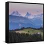 Emmental Valley and Swiss Alps in the Background, Berner Oberland, Switzerland-Jon Arnold-Framed Stretched Canvas