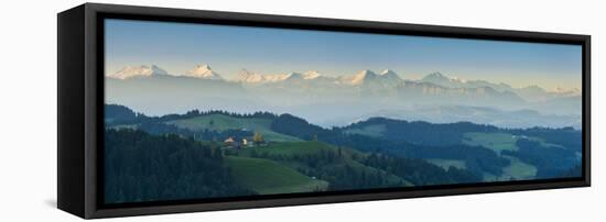 Emmental Valley and Swiss Alps in the Background, Berner Oberland, Switzerland-Jon Arnold-Framed Stretched Canvas