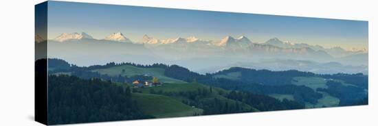 Emmental Valley and Swiss Alps in the Background, Berner Oberland, Switzerland-Jon Arnold-Stretched Canvas