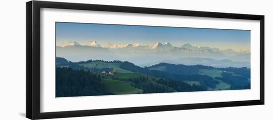 Emmental Valley and Swiss Alps in the Background, Berner Oberland, Switzerland-Jon Arnold-Framed Photographic Print