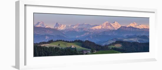 Emmental Valley and Swiss Alps in the Background, Berner Oberland, Switzerland-Jon Arnold-Framed Photographic Print