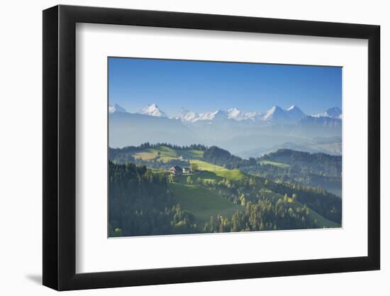 Emmental Valley and Swiss Alps in the Background, Berner Oberland, Switzerland-Jon Arnold-Framed Photographic Print