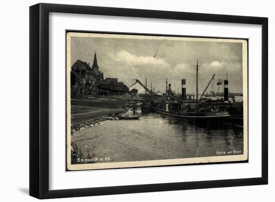 Emmerich Rhein Westfalen, Hafenpartie, Dampfer Krachtwuk, Schiffe, Kran-null-Framed Giclee Print