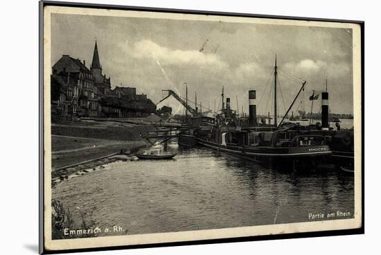 Emmerich Rhein Westfalen, Hafenpartie, Dampfer Krachtwuk, Schiffe, Kran-null-Mounted Giclee Print